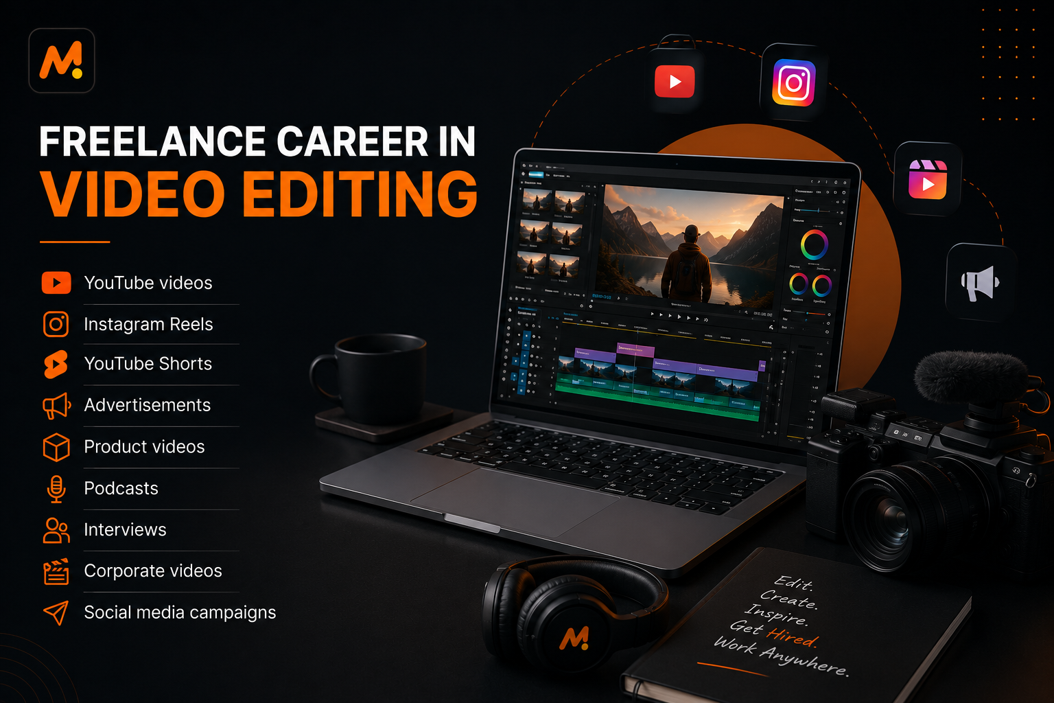 Freelance career in video editing for YouTube, Instagram Reels, Shorts, advertisements, product videos, podcasts, interviews, and social media campaigns