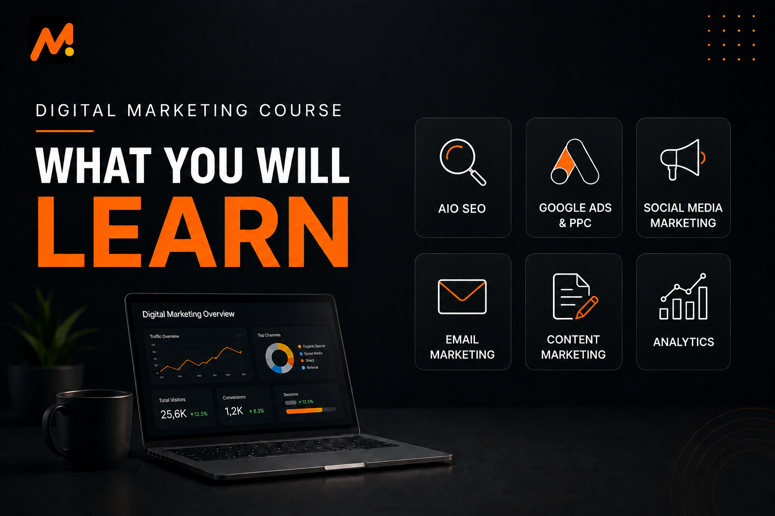 Digital Marketing Course covering SEO, Google Ads and PPC, social media, email marketing, content marketing, and analytics – Motion Institute